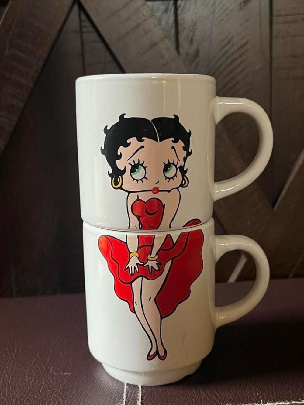 White Ceramic Betty Boop Stackable Mug Set